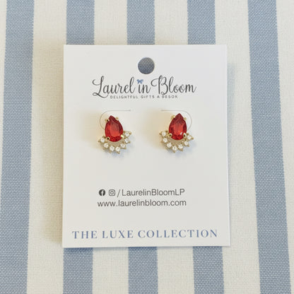 Eliza Crystal Teardrop Studs (Red)