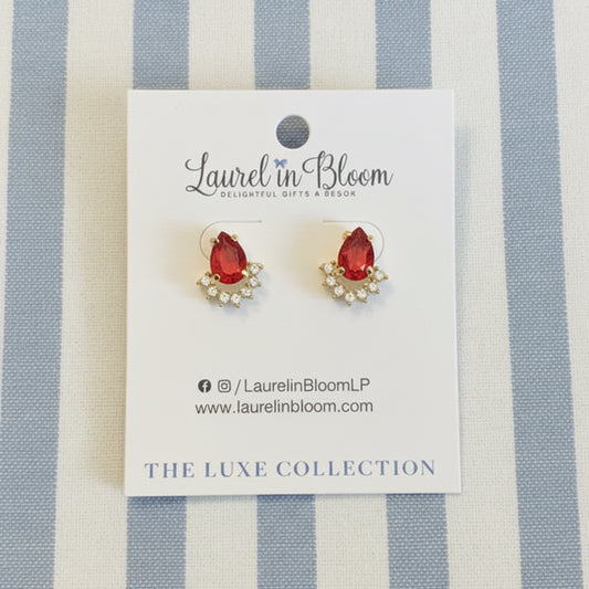 Eliza Crystal Teardrop Studs (Red)