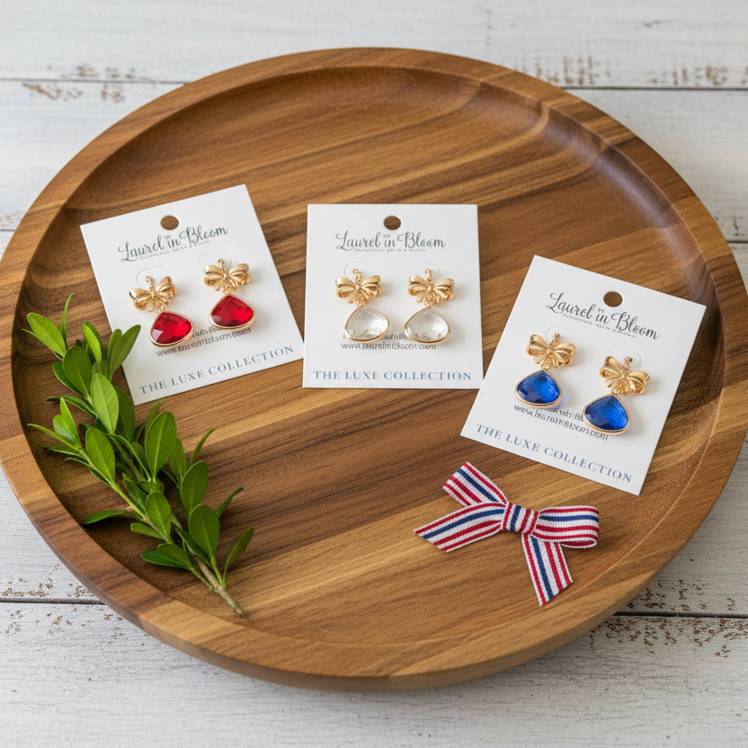 Presley Bow Drop Earrings (Patriotic Summer Series)