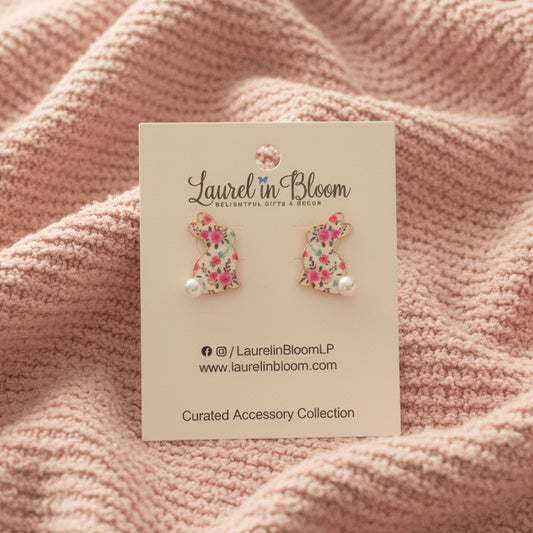 Pink Parade Floral Bunny Earrings