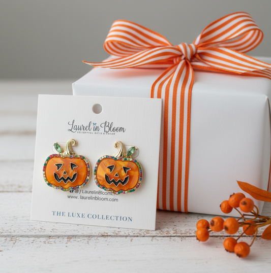 Gilded Jack-O-Lantern Statement Stud Earrings