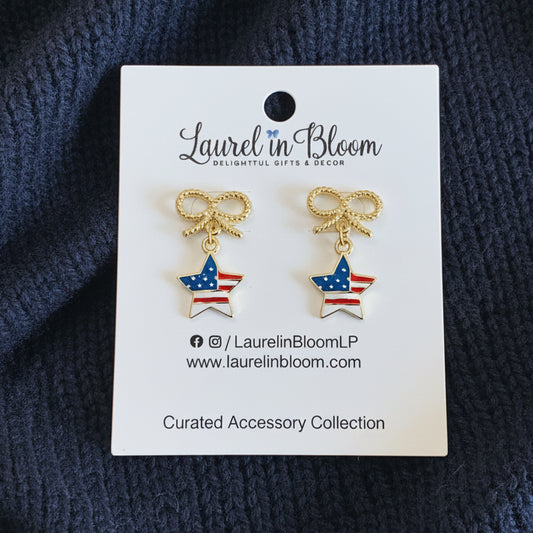 American Flag Charm Drop Earrings