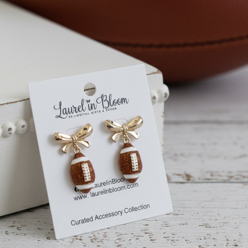 Football & Gold Bows Earrings