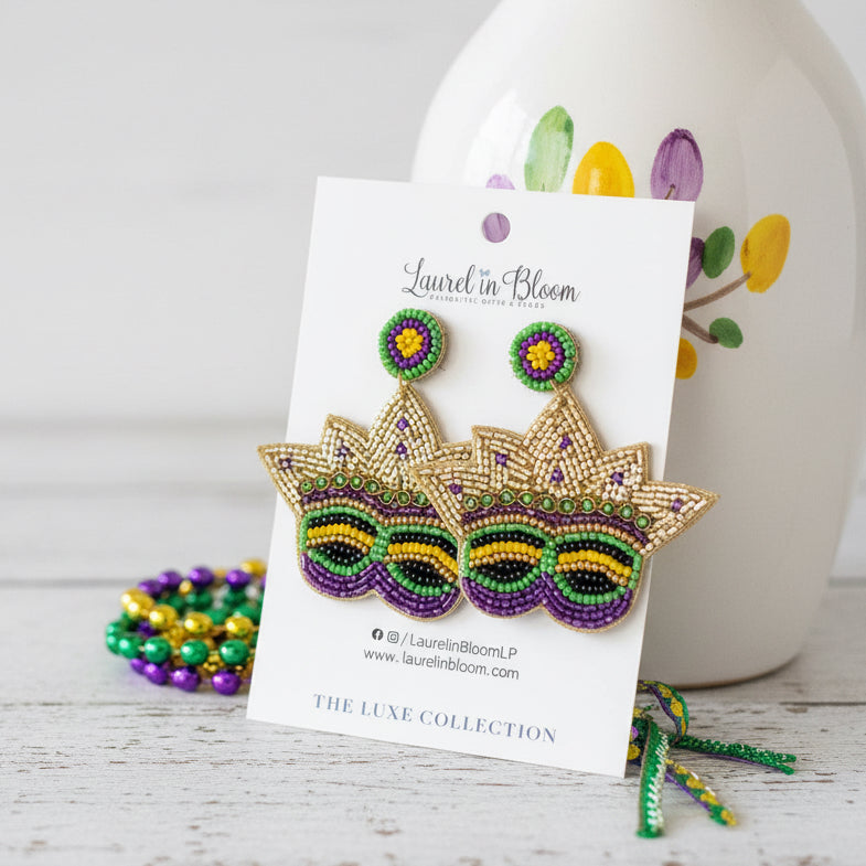 Mardi Gras King Mask LUXE Earrings