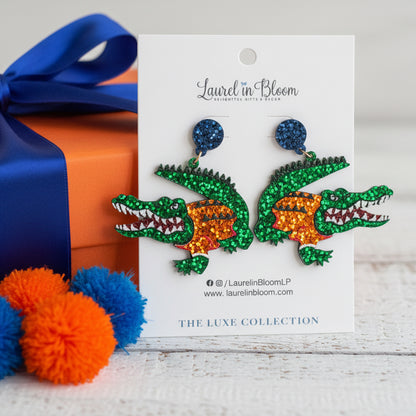 Quinn Glitter Mascot Gator Cutout Earrings