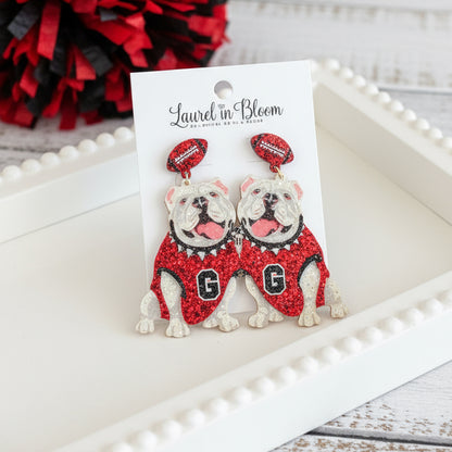 Matte Glitter Mascot Earrings - UGA