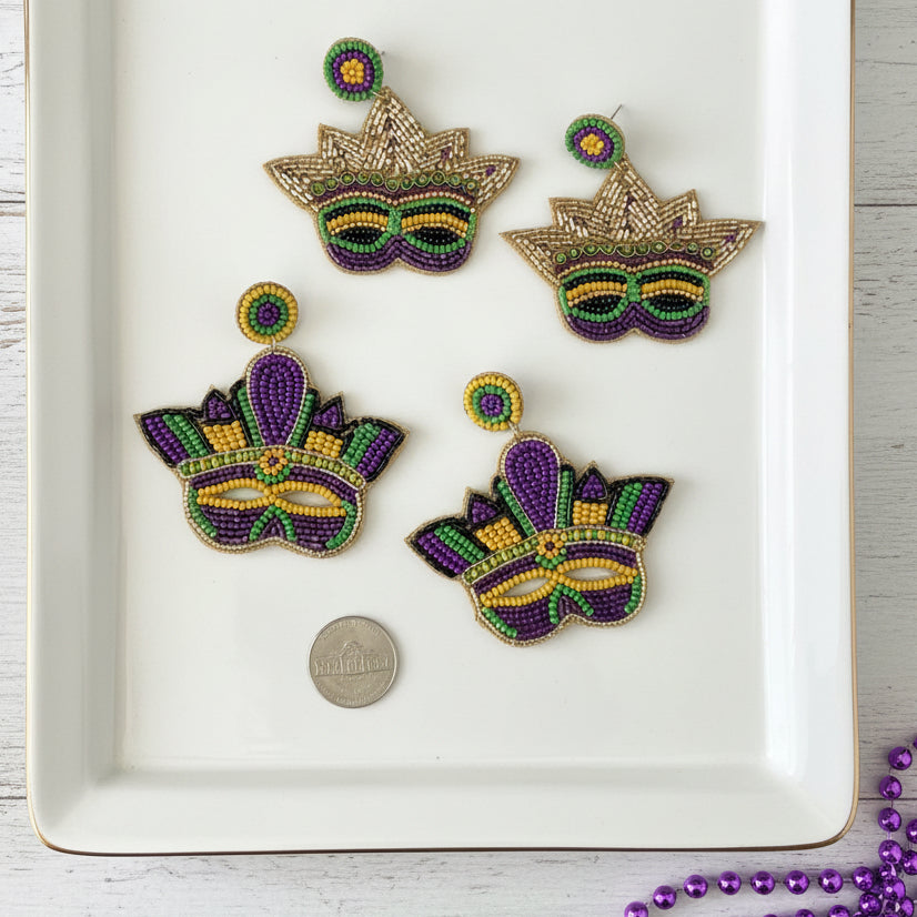 Mardi Gras King Mask LUXE Earrings