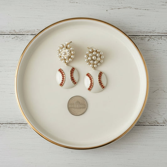 All-Star Pearl Cluster Baseball Earrings