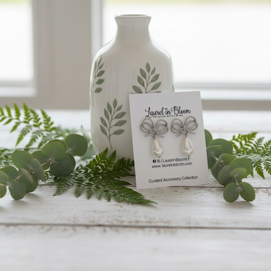 Double Rope Bows and Baroque Pearl Drop Earrings