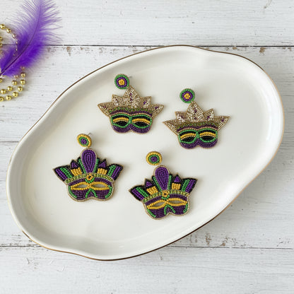 Mardi Gras King Mask LUXE Earrings