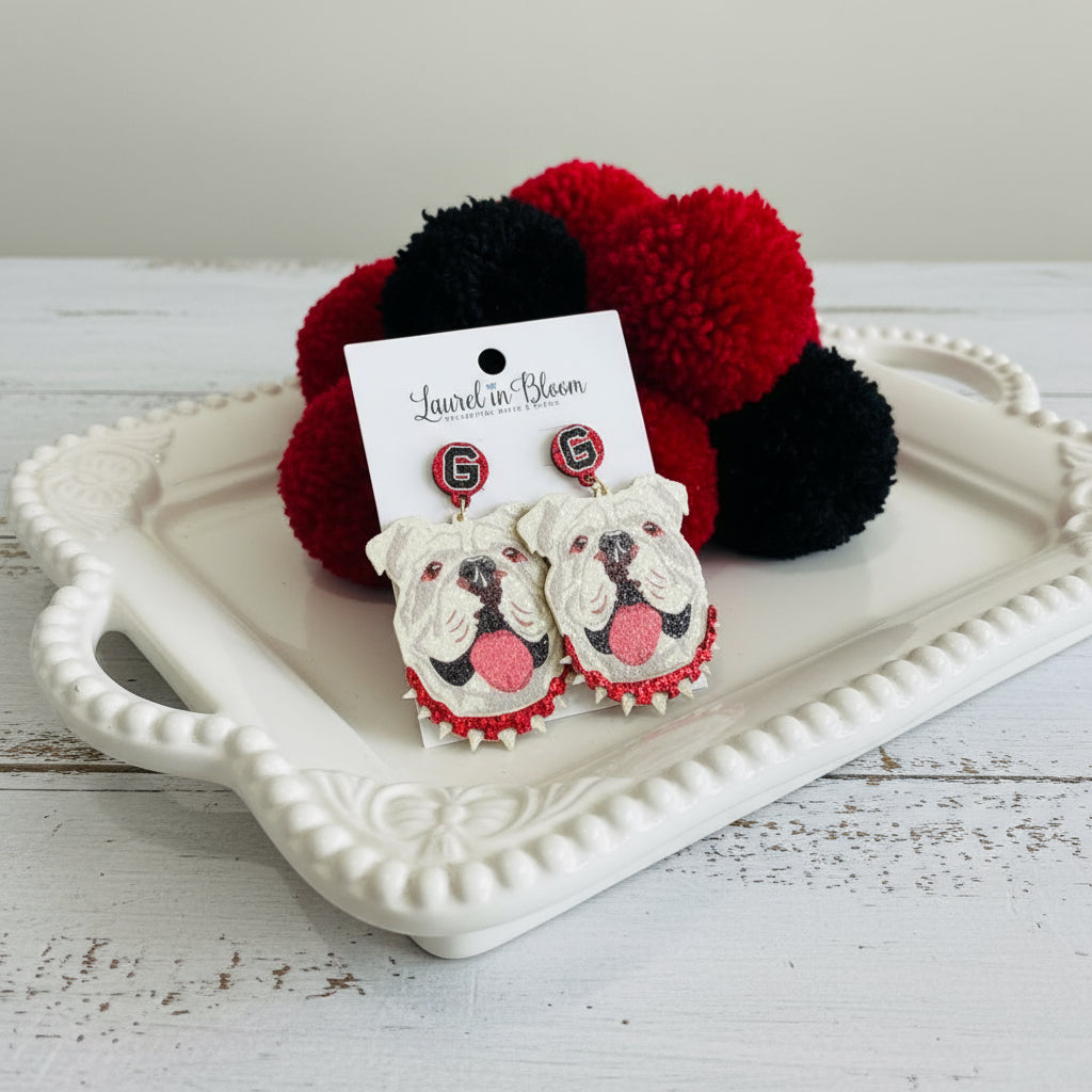 Matte Glitter Mascot Earrings - UGA