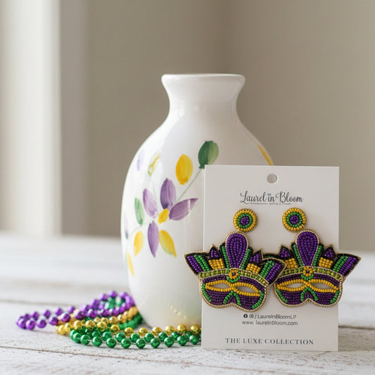 Mardi Gras King Mask LUXE Earrings