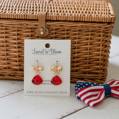 Presley Bow Drop Earrings (Patriotic Summer Series)