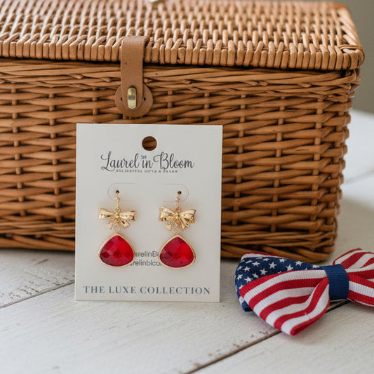 Presley Bow Drop Earrings (Patriotic Summer Series)