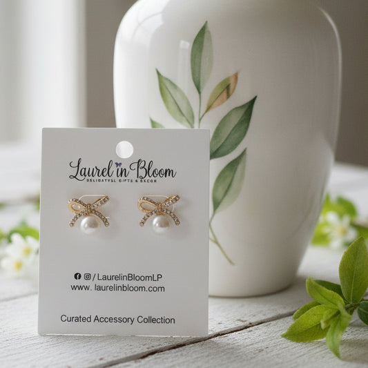Elizabeth Crystal Bow & Pearl Earrings