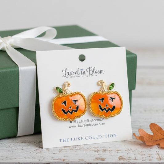 Gilded Jack-O-Lantern Statement Stud Earrings