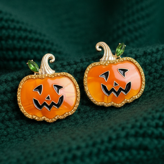 Gilded Jack-O-Lantern Statement Stud Earrings