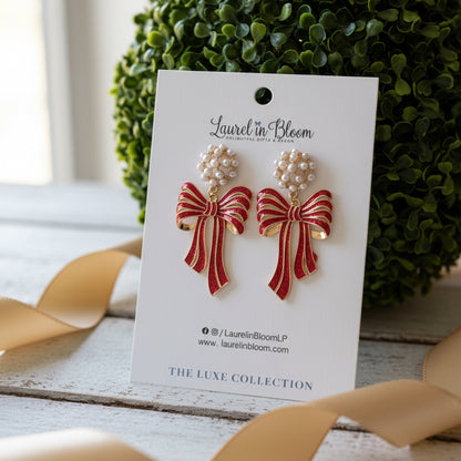 Ribbon & Pearls Holiday Bow Drops