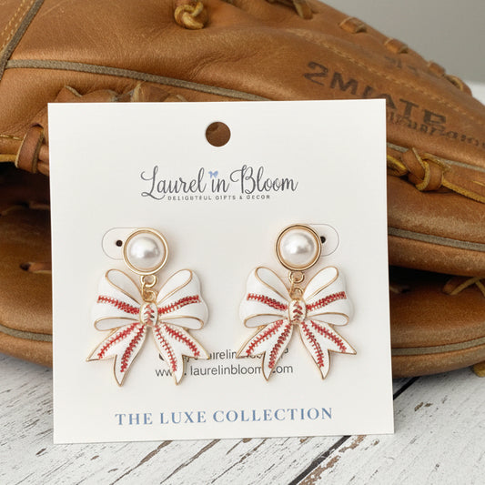 Logan Pearl Baseball Bow Earrings