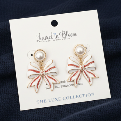 Logan Pearl Baseball Bow Earrings