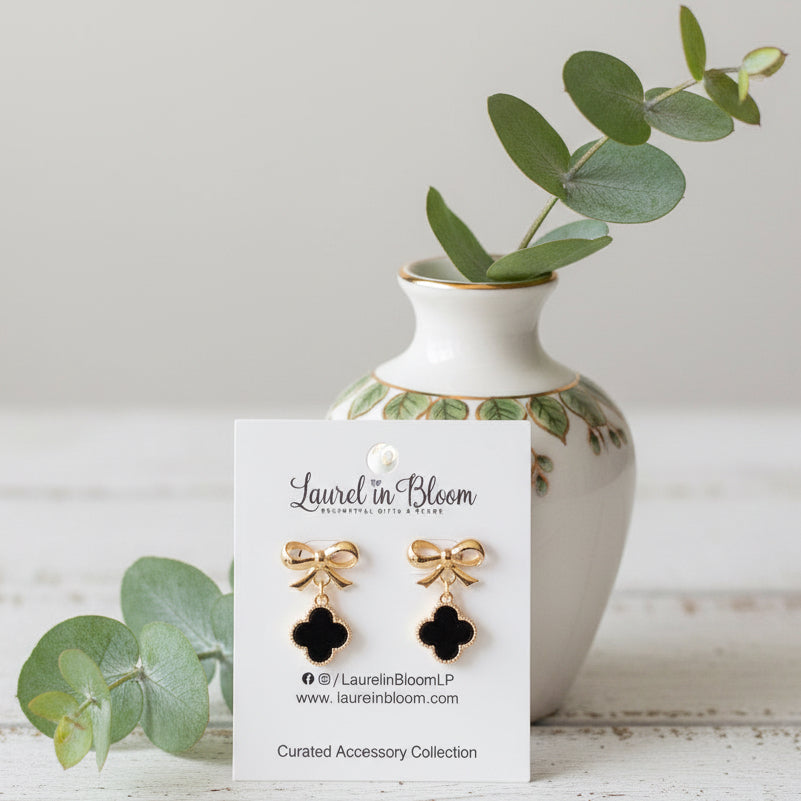 Ribbon & Clover Dangle Earrings