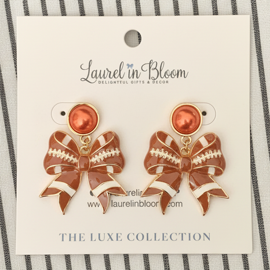 Logan Pearl Football Bow Earrings