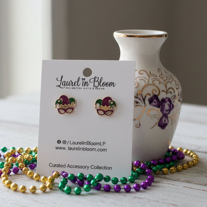 Mardi Gras Mini Jester Masquerade Earrings