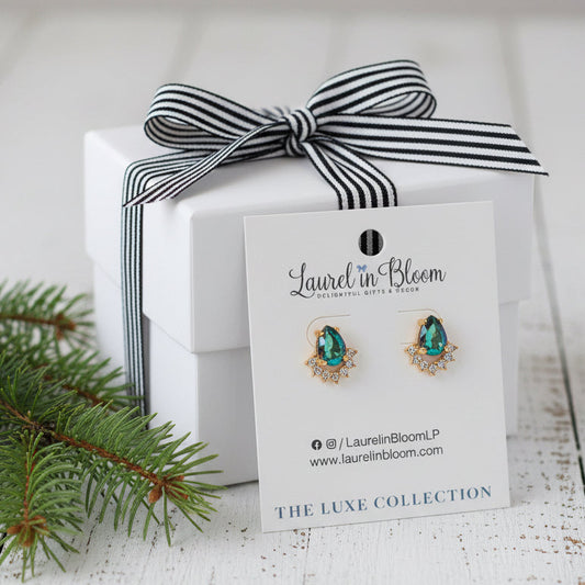 Eliza Crystal Teardrop Studs (Green)
