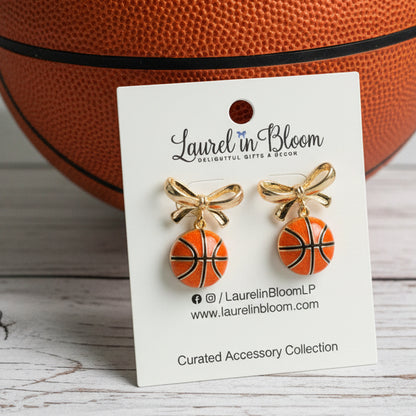 Hadley Basketball & Gold Bows Earrings