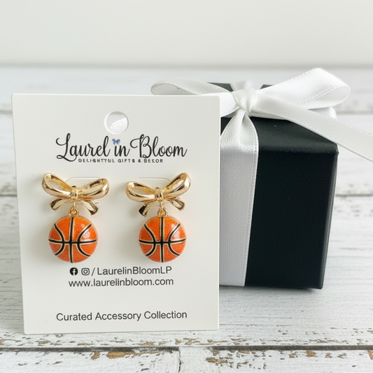 Hadley Basketball & Gold Bows Earrings