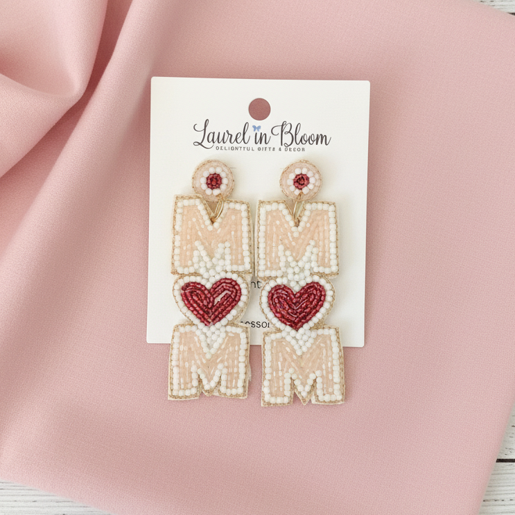 Love You Mom Statement Drop Earrings