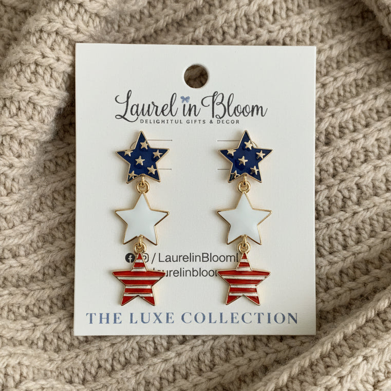 Spirit of America Star Trio Drop Earrings