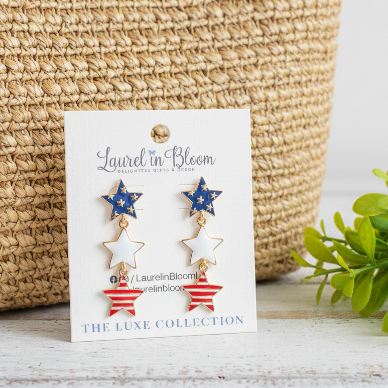 Spirit of America Star Trio Drop Earrings