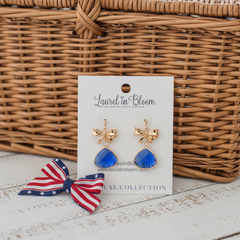 Presley Bow Drop Earrings (Patriotic Summer Series)