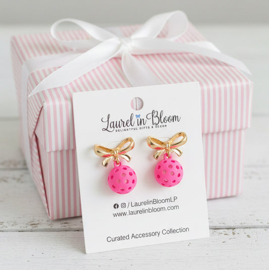 Hadley Pickleball & Gold Bows Earrings