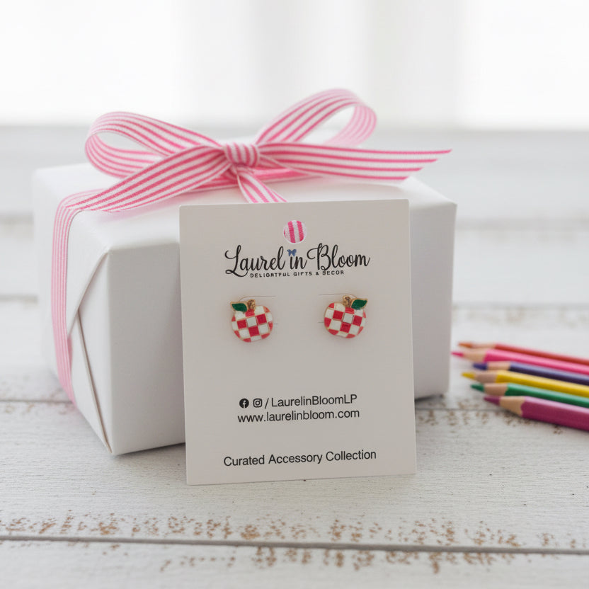 Class Act Checkered Apple Studs