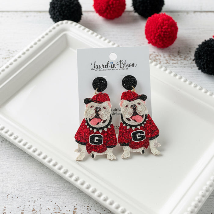 Matte Glitter Mascot Earrings - UGA