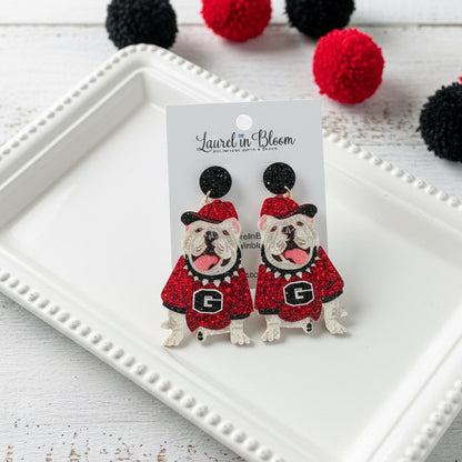 Matte Glitter Mascot Earrings - UGA