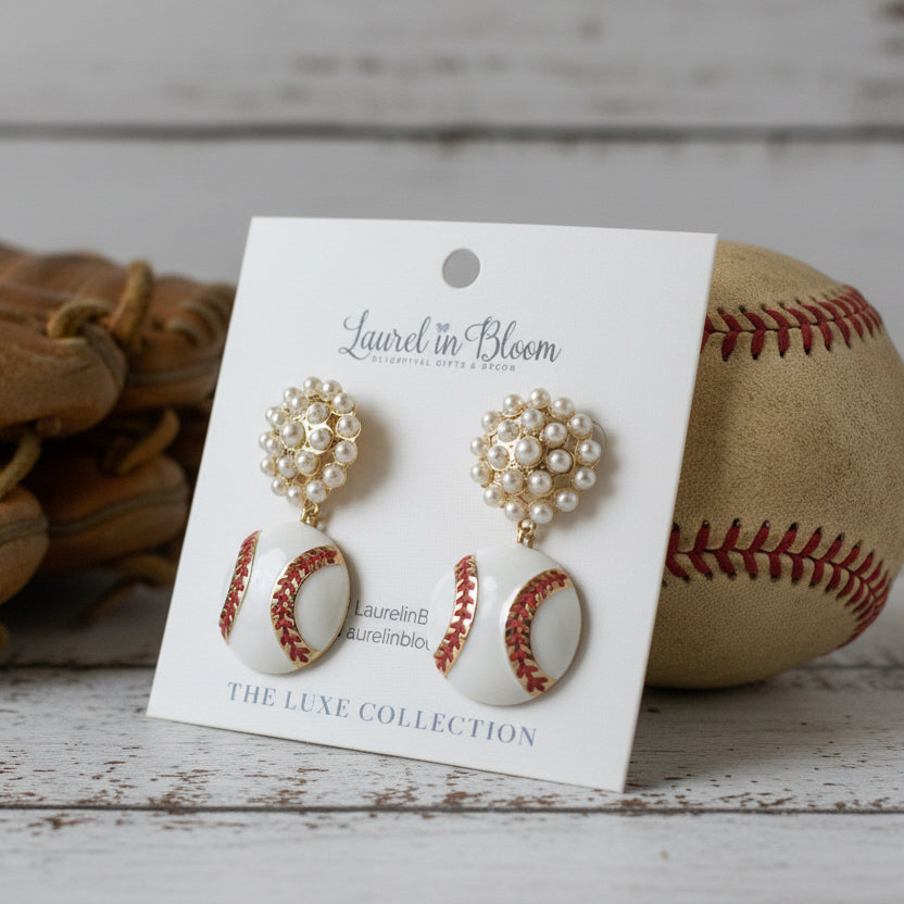 All-Star Pearl Cluster Baseball Earrings