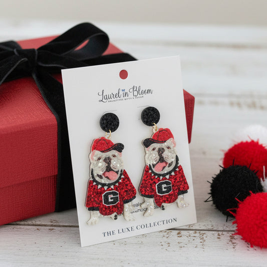 Quinn Glitter Mascot Bulldog Cutout Earrings