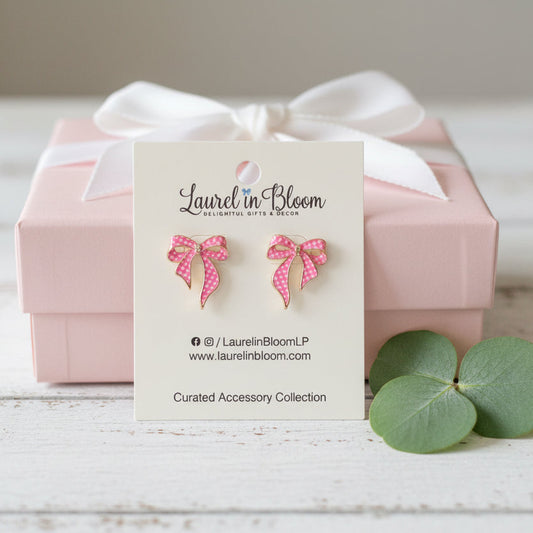 Pink Parade Gingham Bow Earrings