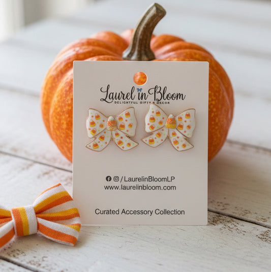 Spooky Sweet Candy Corn Bow Earrings