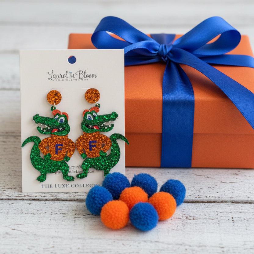 Quinn Glitter Mascot Gator Cutout Earrings