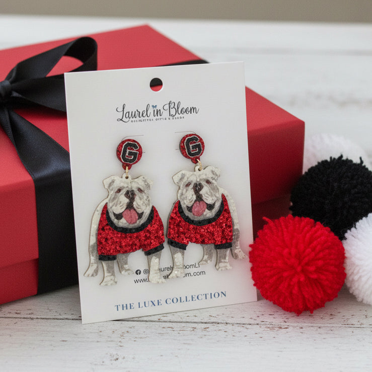 Quinn Glitter Mascot Bulldog Cutout Earrings