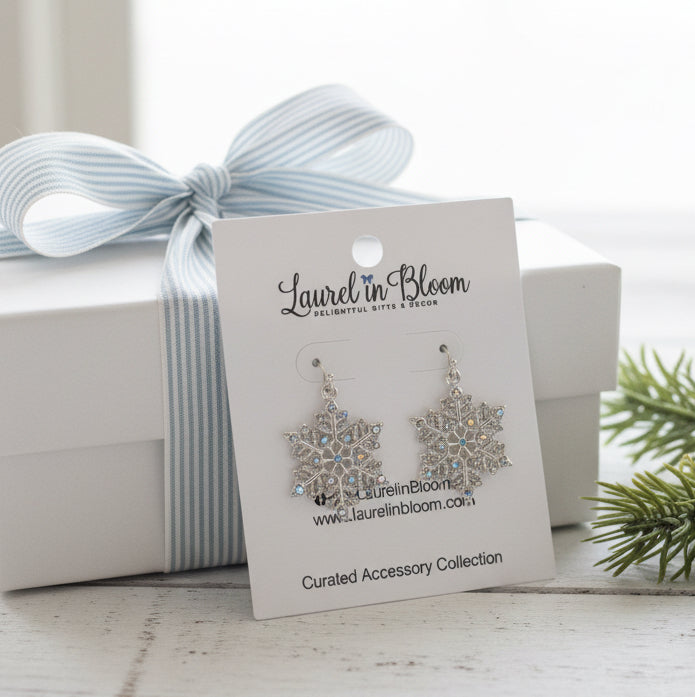 Silver Snow Snowflake Earrings
