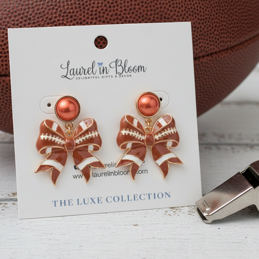 Logan Pearl Football Bow Earrings