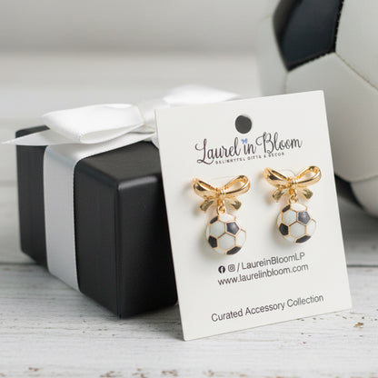 Hadley Soccer & Gold Bows Earrings