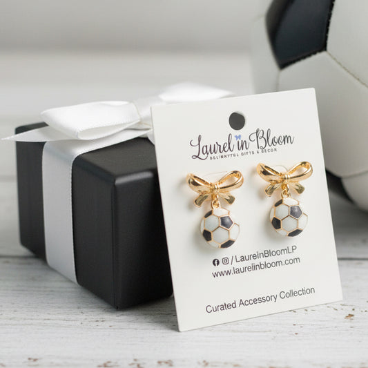 Hadley Soccer & Gold Bows Earrings